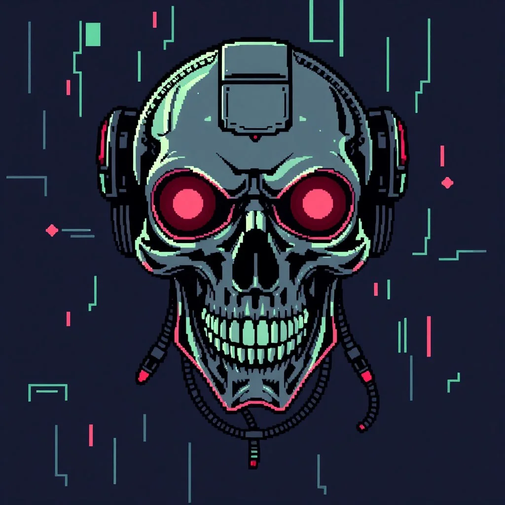 8 bit pixelart cyberpunk skull,servitor, Comic style
