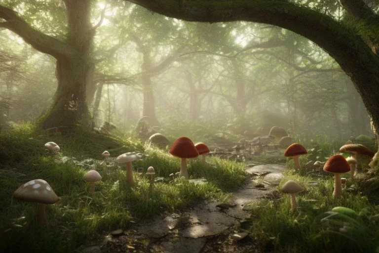 enchanted forest, rabbits, squirrels, mushroom, fairies