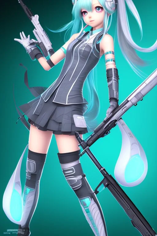 hatsune miku with big weapons