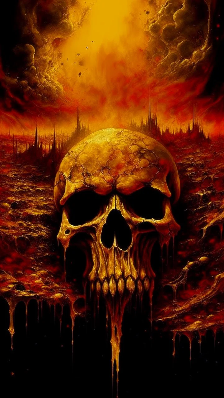 oil painting of a city of gold That lies in the distance