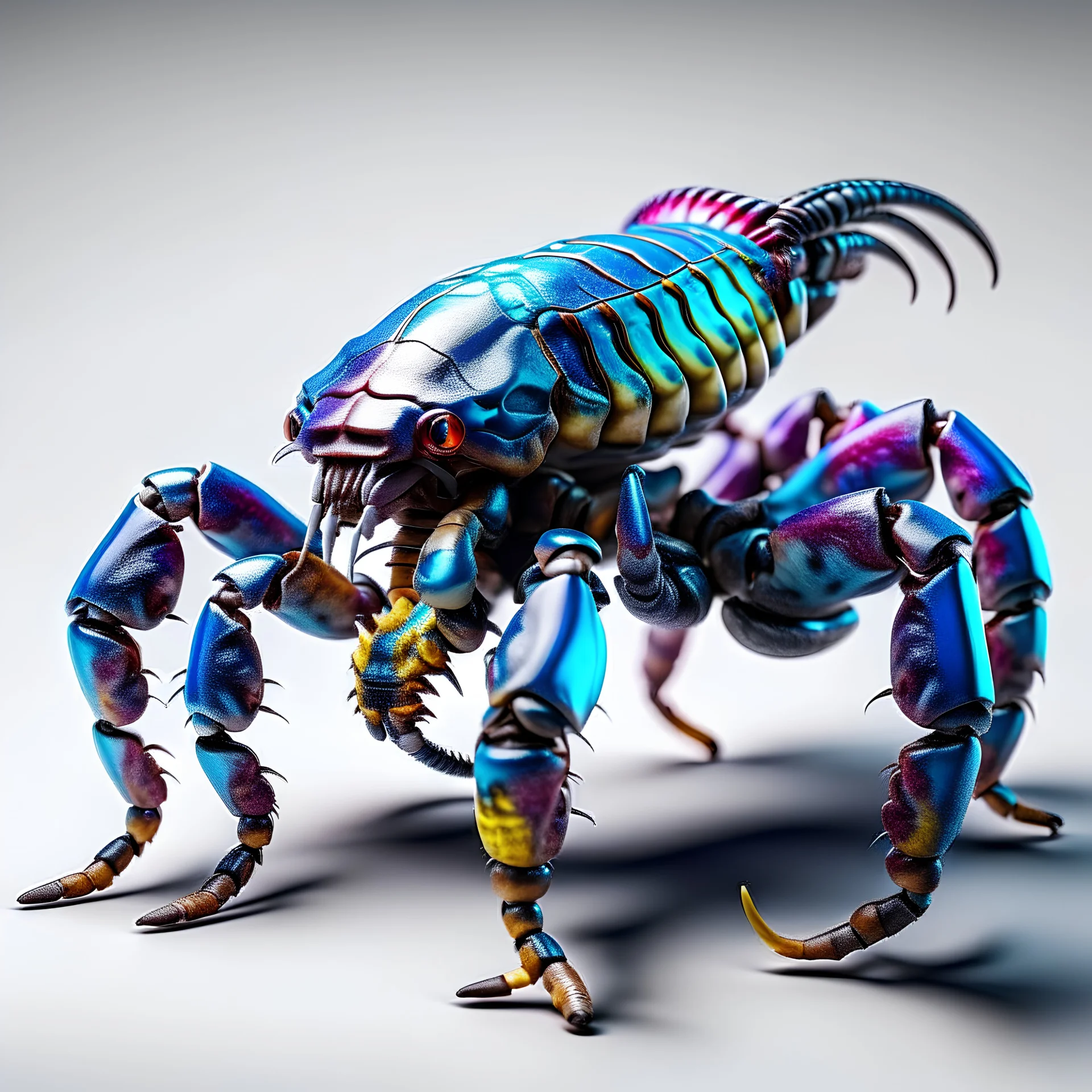 Clean white background, a stunning close-up of an alien scorpion ,neon colors,photograph, professional vector, high detail, sharp focus, studio photo, intricate details, highly detailed, ultra hd, realistic, highly detailed, 8k, print ready vector sticker format, high detail, sharp focus, realistic, highly detailed , 8k