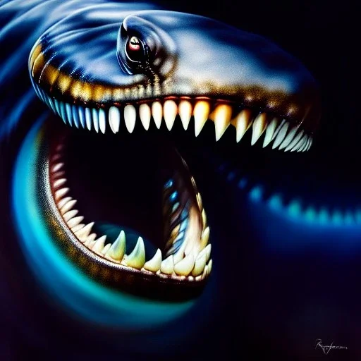 Ultra detailed fullbody Portrait in oil on canvas of Venom merges with King megalodon ,intense stare,extremely detailed digital painting, extremely detailed face,crystal clear Big eyes, mystical colors ,perfectly centered image, perfect composition, rim light, beautiful lighting,masterpiece,8k, stunning scene, raytracing, anatomically correct, in the style of robert e howard and Ken Kelley and Ohrai Noriyoshi and Simon Bisley and tomzj1