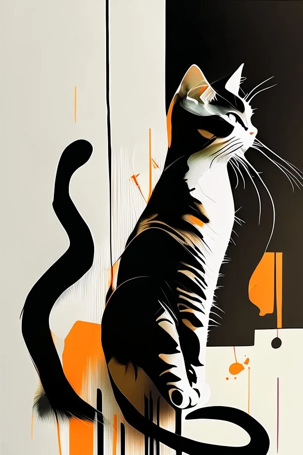 minimalist cat, zen lines abstract brushstroke art, zoom in