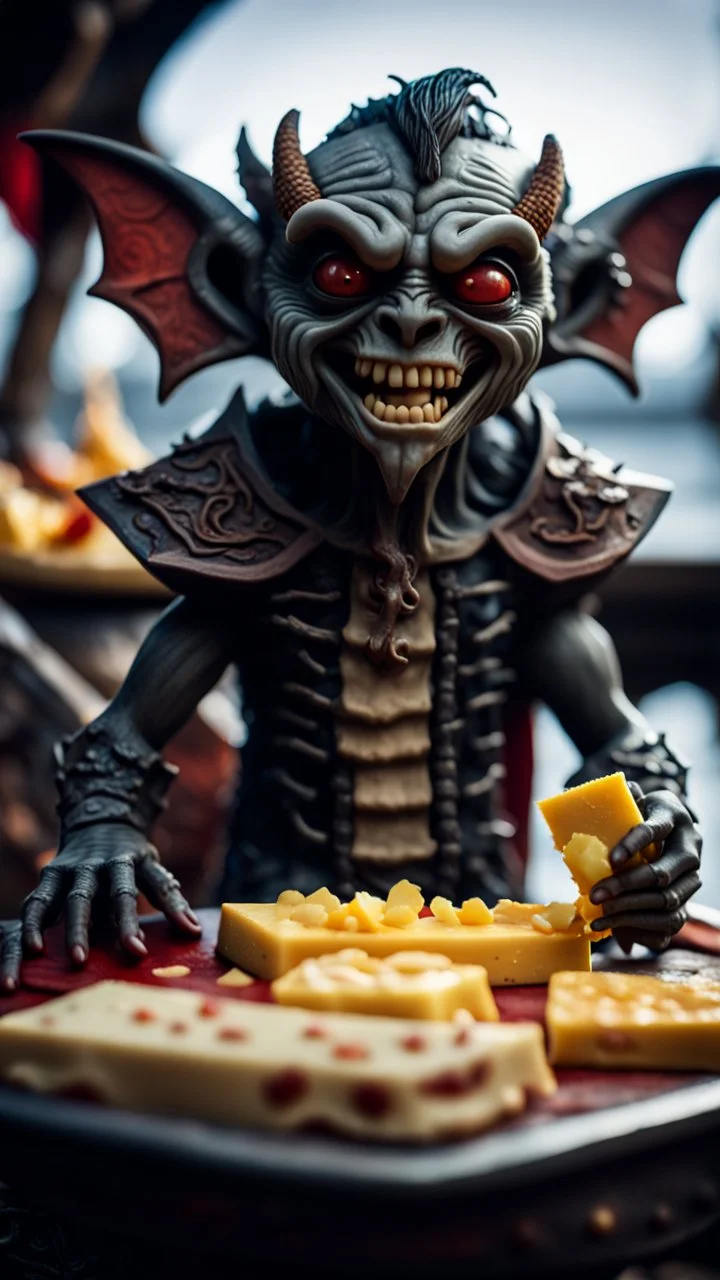 full body portrait of a vampire werewolf gremlin stargoyle eating cheese doodles and the blood of fish on a viking ship, in the style of Giger,bokeh like f/0.8, tilt-shift lens 8k, high detail, smooth render, down-light, unreal engine, prize winning