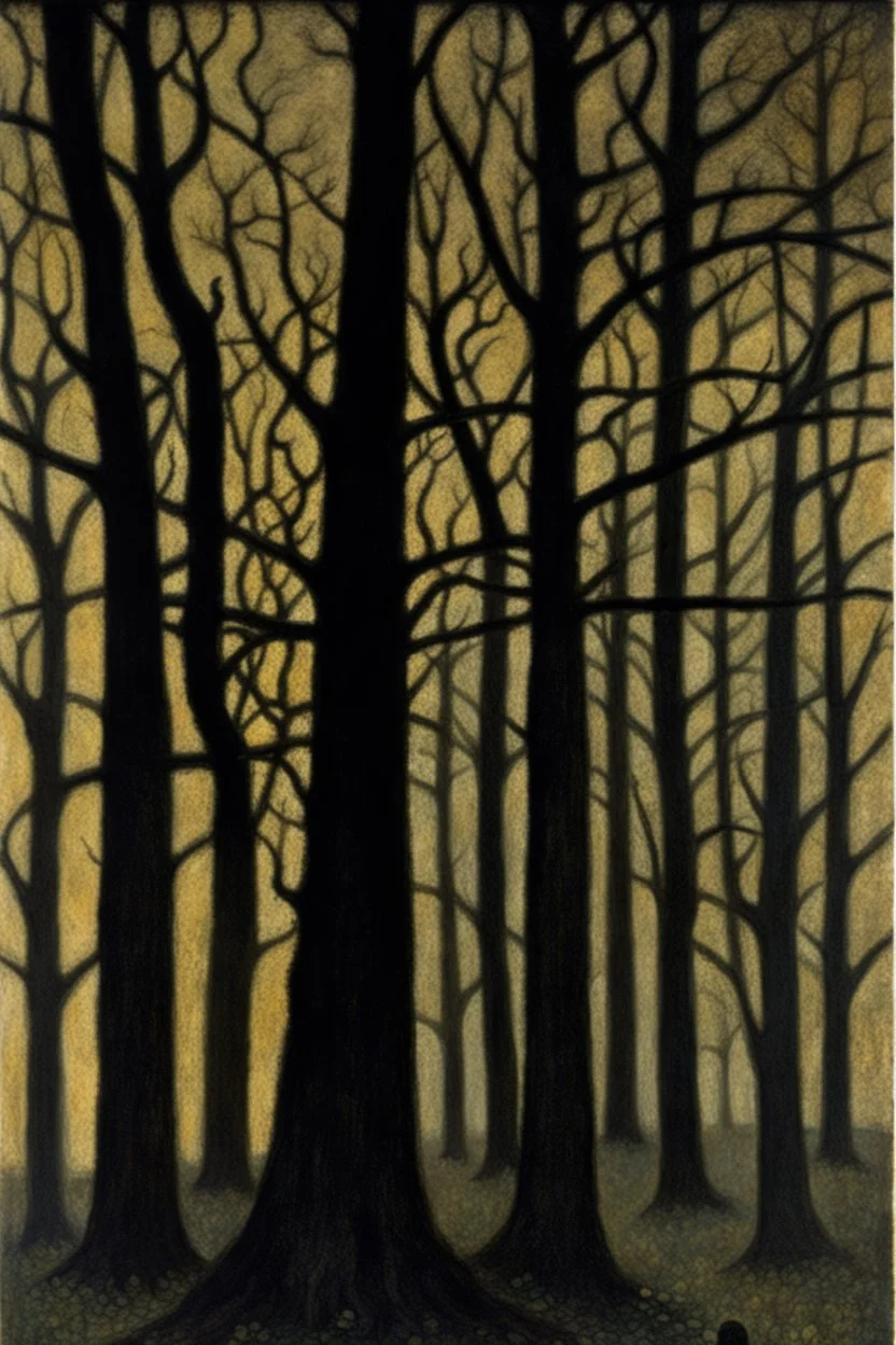 Night, trees, rocks, creepy, gothic horror films influence, georges lemmen and hebry luyten paintings