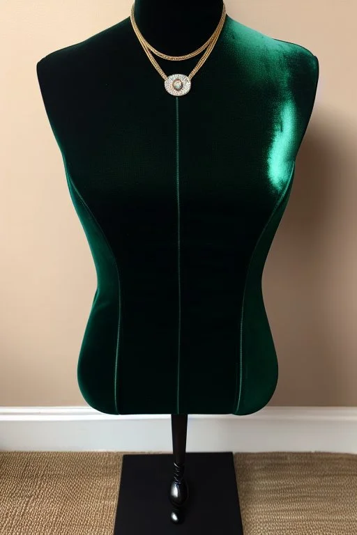 dark green velvet Necklace Mannequin Stand on a luxury table