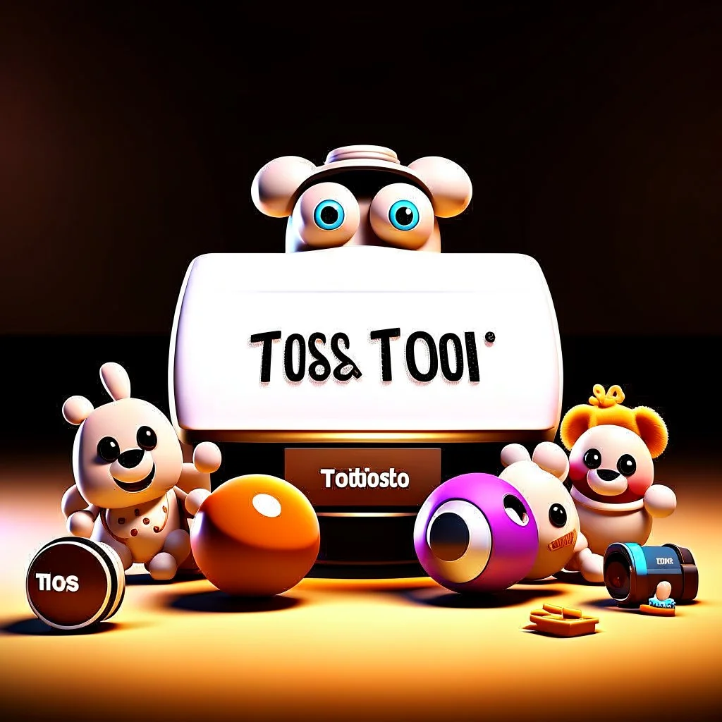 A Potato game with text "toss around a plush toy" with props and parts, product, 3d rendering, typography, fashion, cinema, illustration, anime