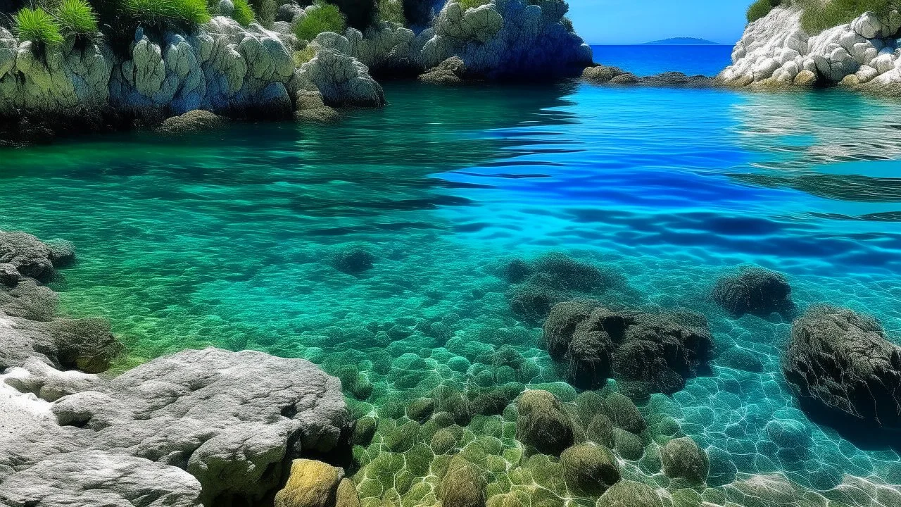 Una pequeña cala en un entorno rocoso en un mar de aguas cristalinas