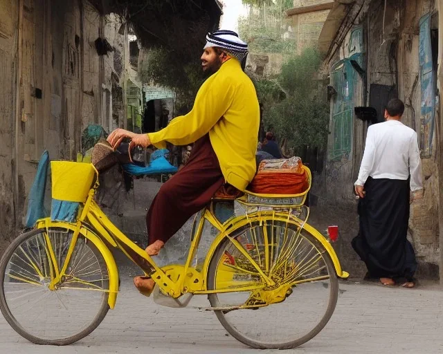 Arabe sur un vélo jaune