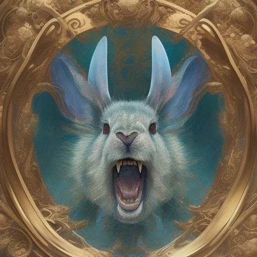 fantasy magic, sharp focus, illustration, highly detailed, digital painting, concept art, matte, art germ and Paul Lewin and Kehinde Wiley, masterpiece silver rabbit head bronze turquoise golden waves