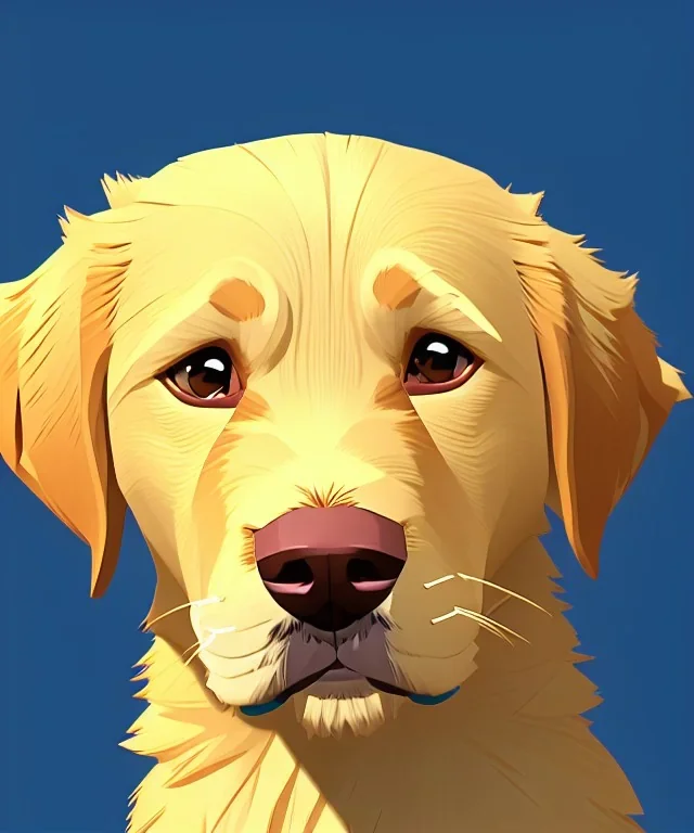 Cute golden retriever puppy dog sitting down looking up , plain background