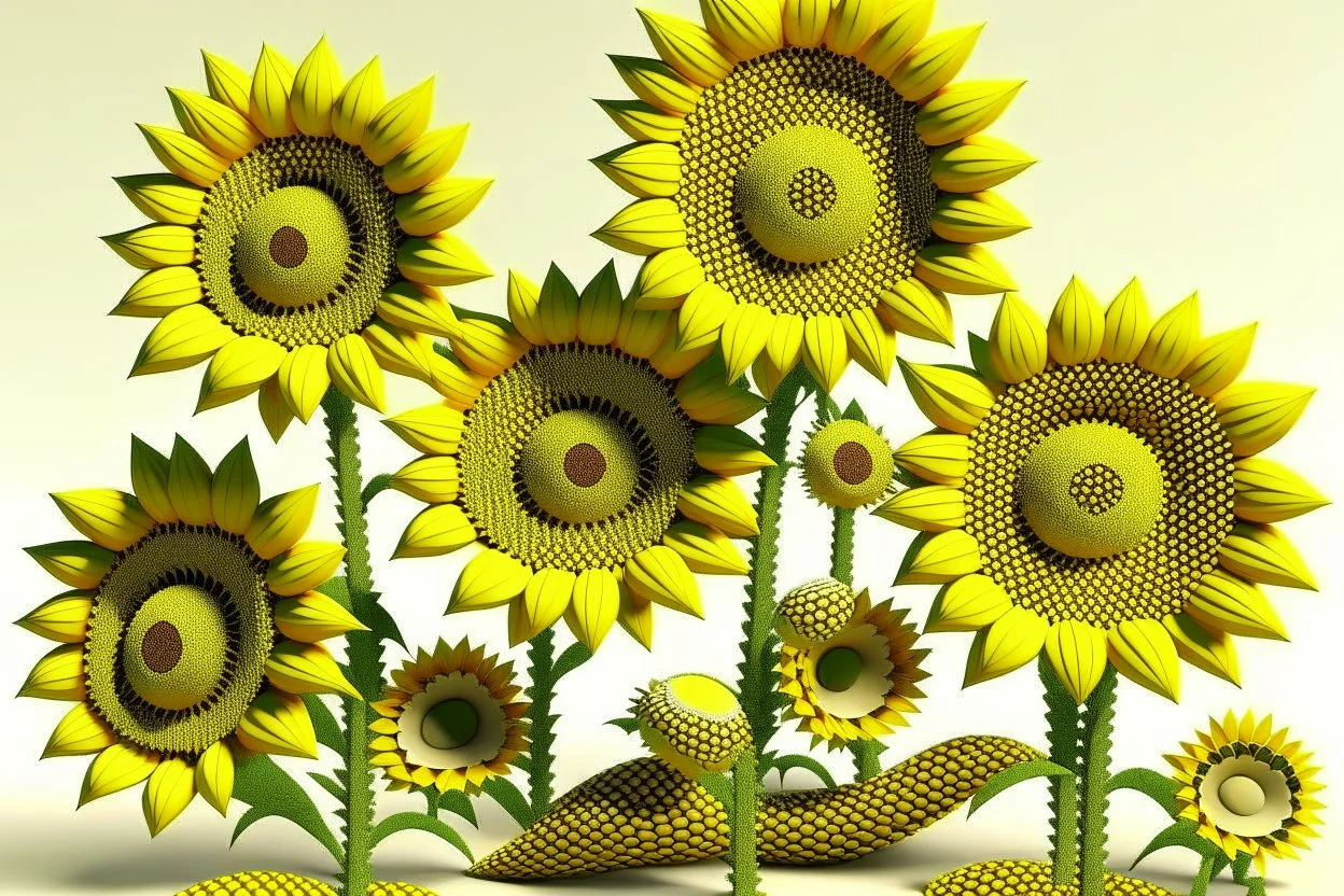 3d,sunflowers,patterns,minimalism,