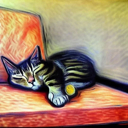 oil portrait of a Cat sleeping in a sofa by Monet 8k