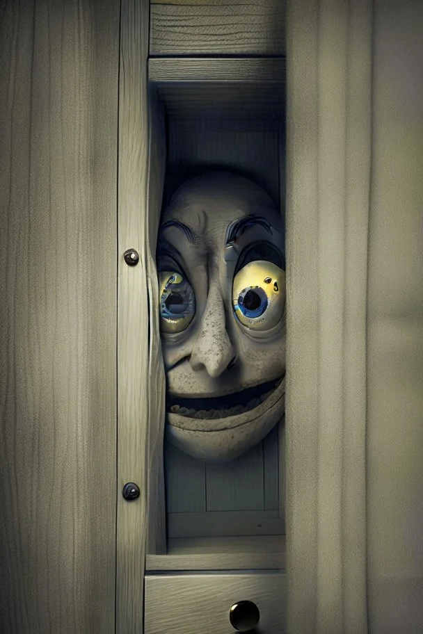 Creepy face peering out of the wardrobe