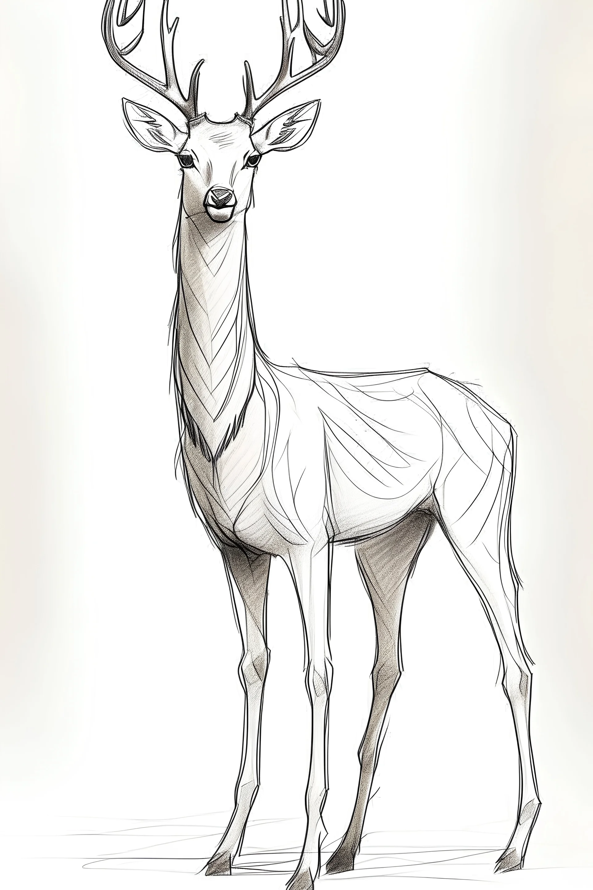 Draw a tall, lean deer standing on two legs