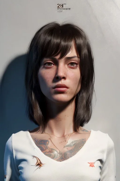 Ultra Realistic image, 25 years old brunette woman, Madrid, portrait, small stature, too small chest, yakuza body tattoo, vibrant color, highly detailed, art stations, concept art, smooth, unreal engine 5, god rays, ray tracing, RTX, lumen lighting, ultra detail, volumetric lighting.