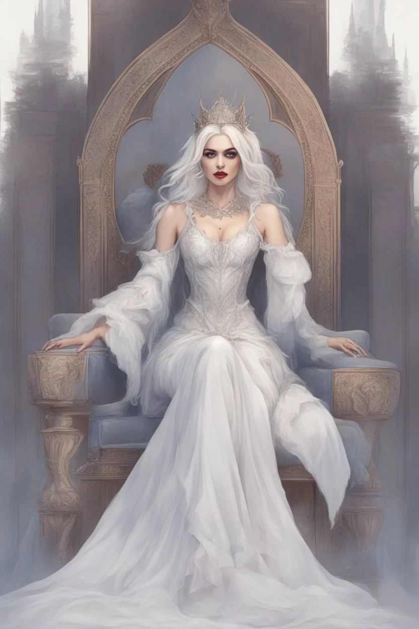 Beautiful white haired Vampire queen on her throne, drawing