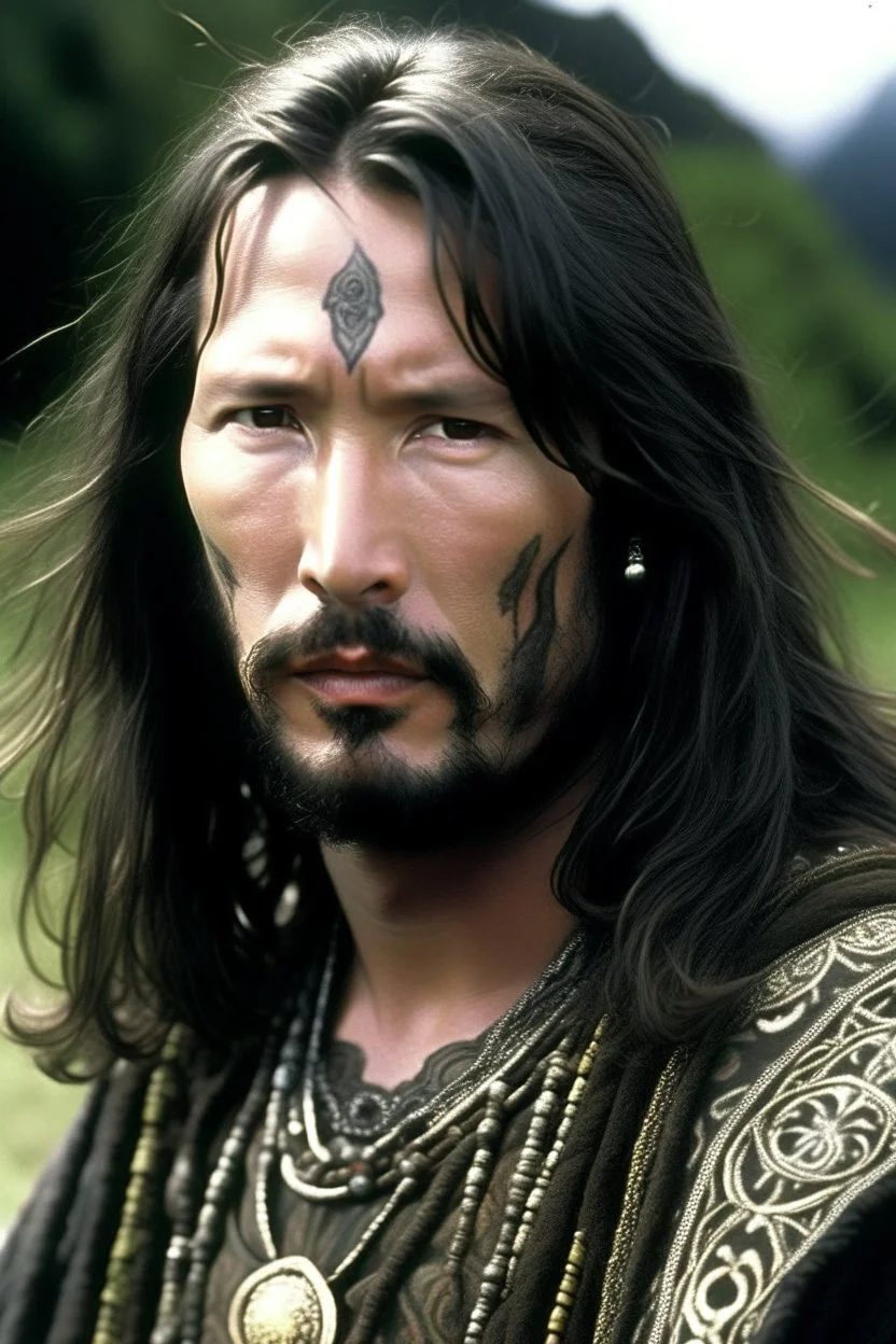 keanu reeves as long haired celtic warrior with tribal tattoos