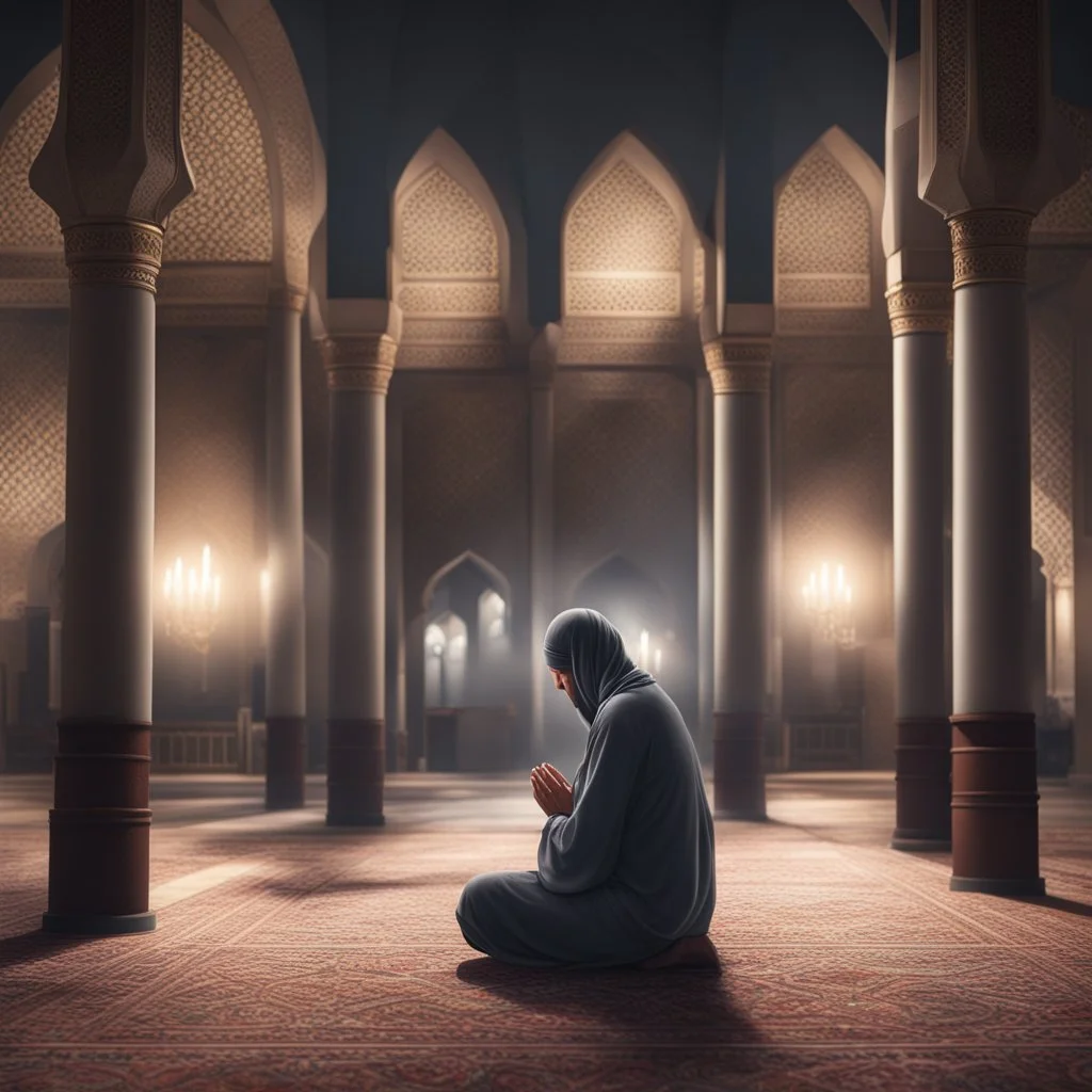 Hyper Realistic Muslim's praying matt in a mosque at night