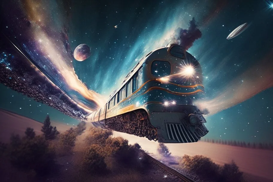 A train flying into universe.