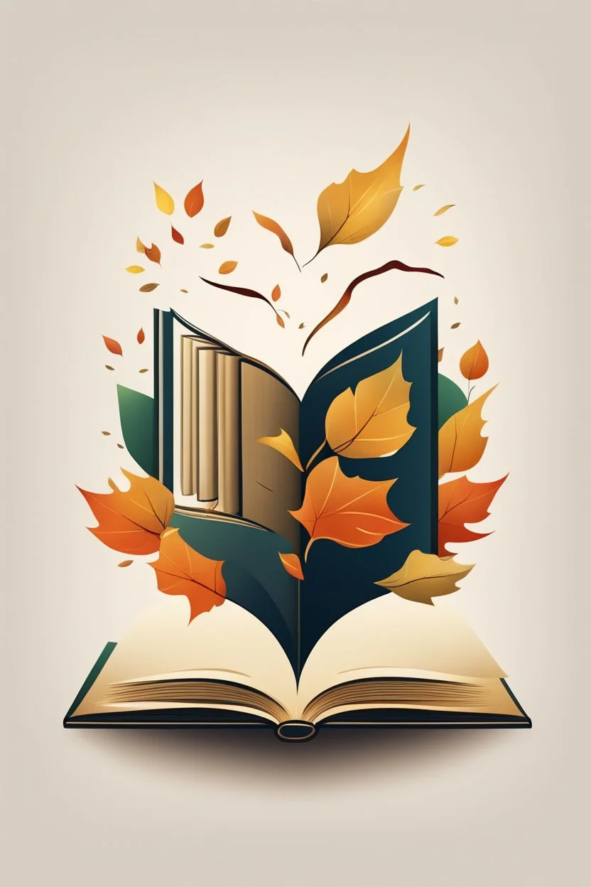 square logo , landscape with leaf fall, flying leaves in the book