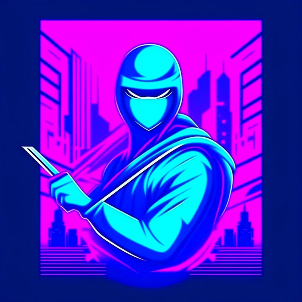 Ilustración minimalista de un ninja arte nouveau neón lineal colores contrastantes calidad ultra fondo ciudad