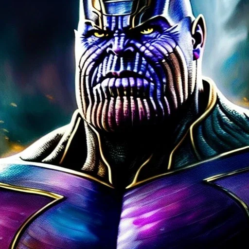 Ultra detailed fullbody Portrait in oil on canvas of Thanos villain with Armor ,extremely detailed digital painting, extremely detailed face,crystal clear Big Glowing eyes, mystical colors ,perfectly centered image, perfect composition, rim light, beautiful lighting, 8k, stunning scene, raytracing, anatomically correct, in the style of robert e howard and Ken Kelley and Ohrai Noriyoshi and Simon Bisley and tomzj1