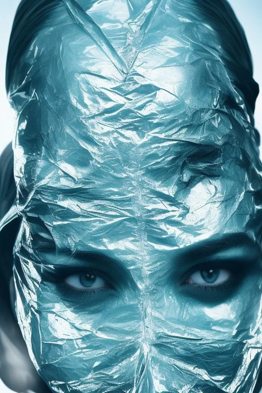 a dramatic 8k image of a person with a plastic covering the face, struggling to breath and trying to break free as it s tighly pulling over the face, chaos80