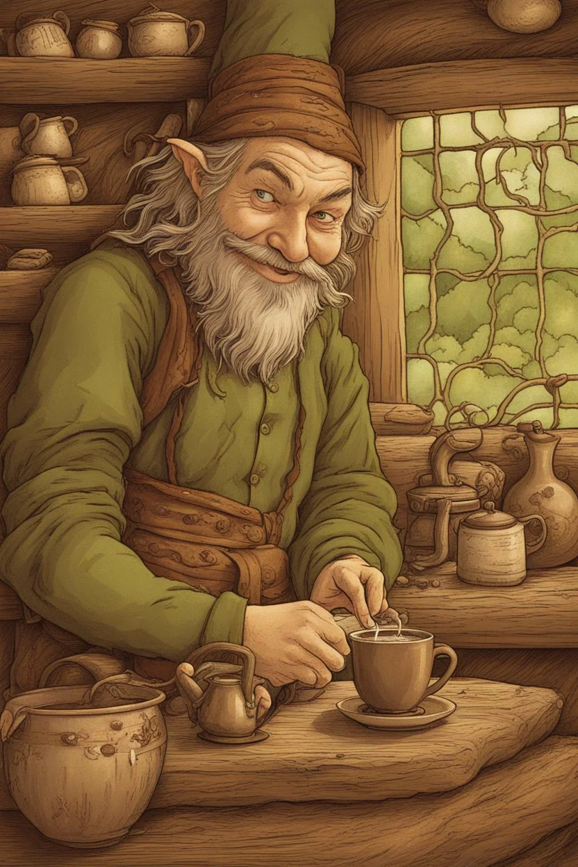 In the bustling Green Dragon inn, the hobbit barista worked tirelessly, though a smile never left his hairy face. For he possessed a deep and unusual love, even for a hobbit - his love was for the coffee bean. Under his fingers, the machine sang a song in time with his humming. He swayed and swirled the steaming cream with the rhythms of his heart. His eyes, often crinkled in delight, watched patterns emerge like memories made liquid. All who knew him agreed, this hobbit brought more than just d