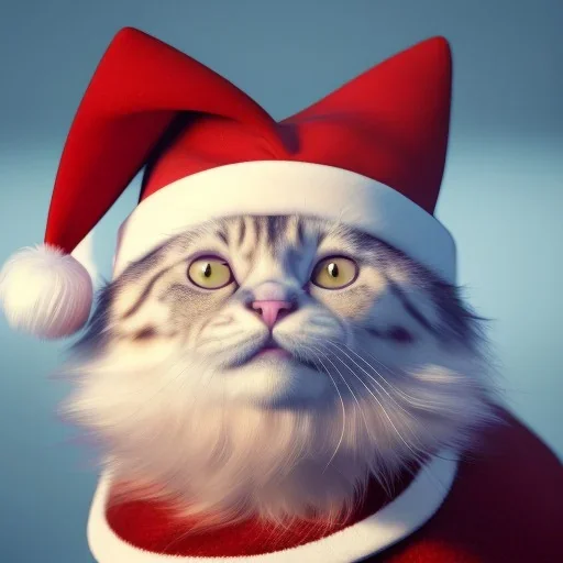 a beautiful portrait of a cute cat dressed as santa, by greg rutkowski, high key lighting, volumetric light, digital art, highly detailed, fine detail, intricate, ornate, complex, octane render, unreal engine, photorealistic unreal 5, octane render, cinema4d, redshift render, hyper realistic, cenematic, vibrancy, synthwave, retouch, centered, dynamic lighting, dramatic lighting, 4k, highly detailed, attractive beautiful, realistic, epic composition, holographic,