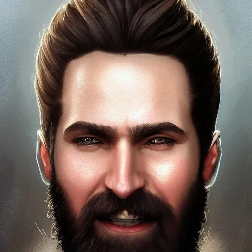 a _ fantasy _ style _ portrait _ painting _ of white male black hair short head smiling braided beard round face rpg dnd oil _ painting _ unreal _ 5 _ daz. _ rpg _ portrait _ extremely _ detailed _ artgerm _ greg _ rutkowski _ greg