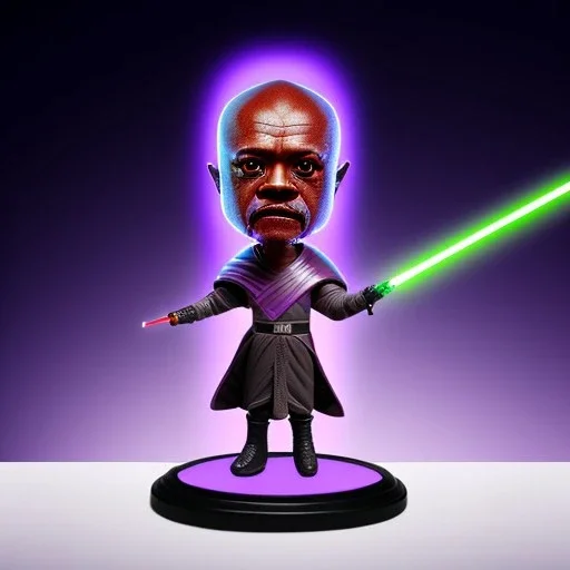 Bald Plastic Windu mace purpleGlow jedi bobblehead with boots,