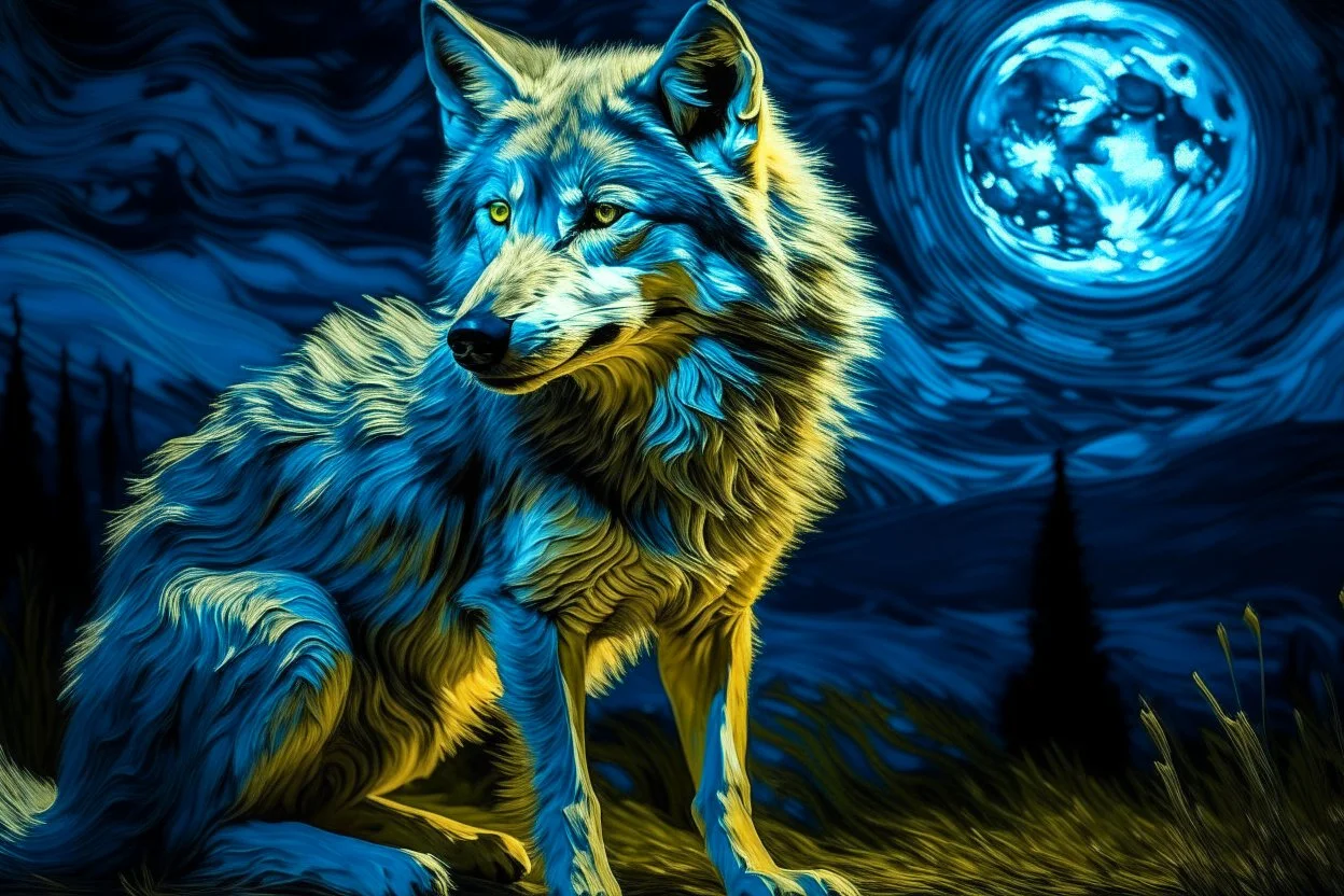 a wolf in van gogh style