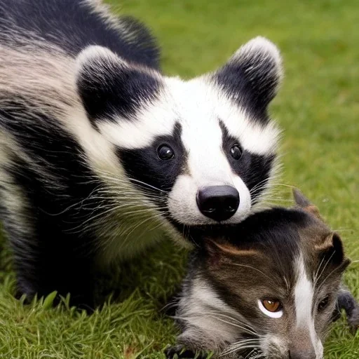 Badger playing with cat