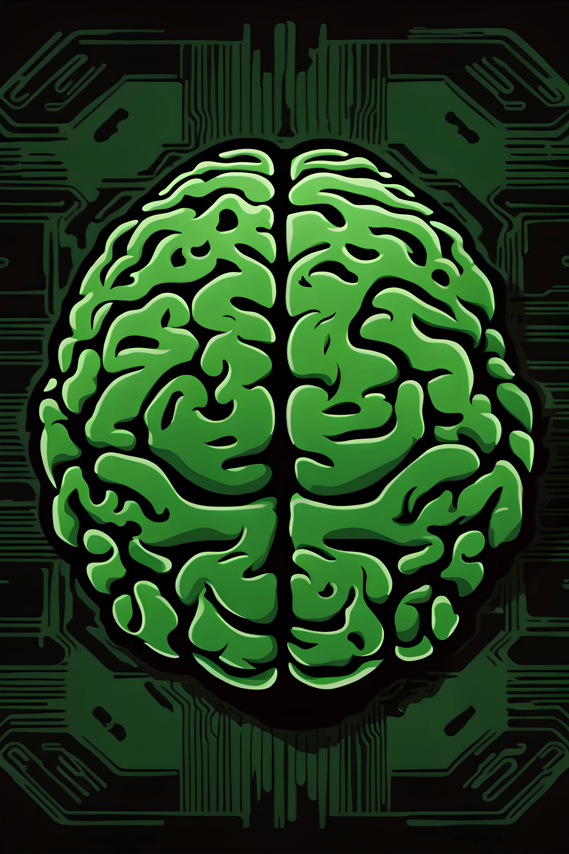 a brain, cartoons style, "dark green" color scheme