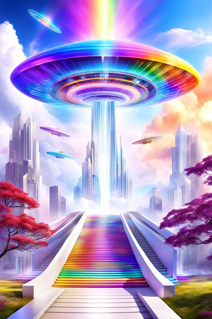 Ufo rainbow, futuriste ultra moderne,stairway to heaven,crystal very beautiful city