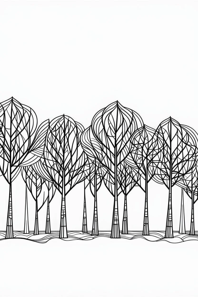 trees minimalistic, line art, background, vector, svg, coloring page, black outline on white background