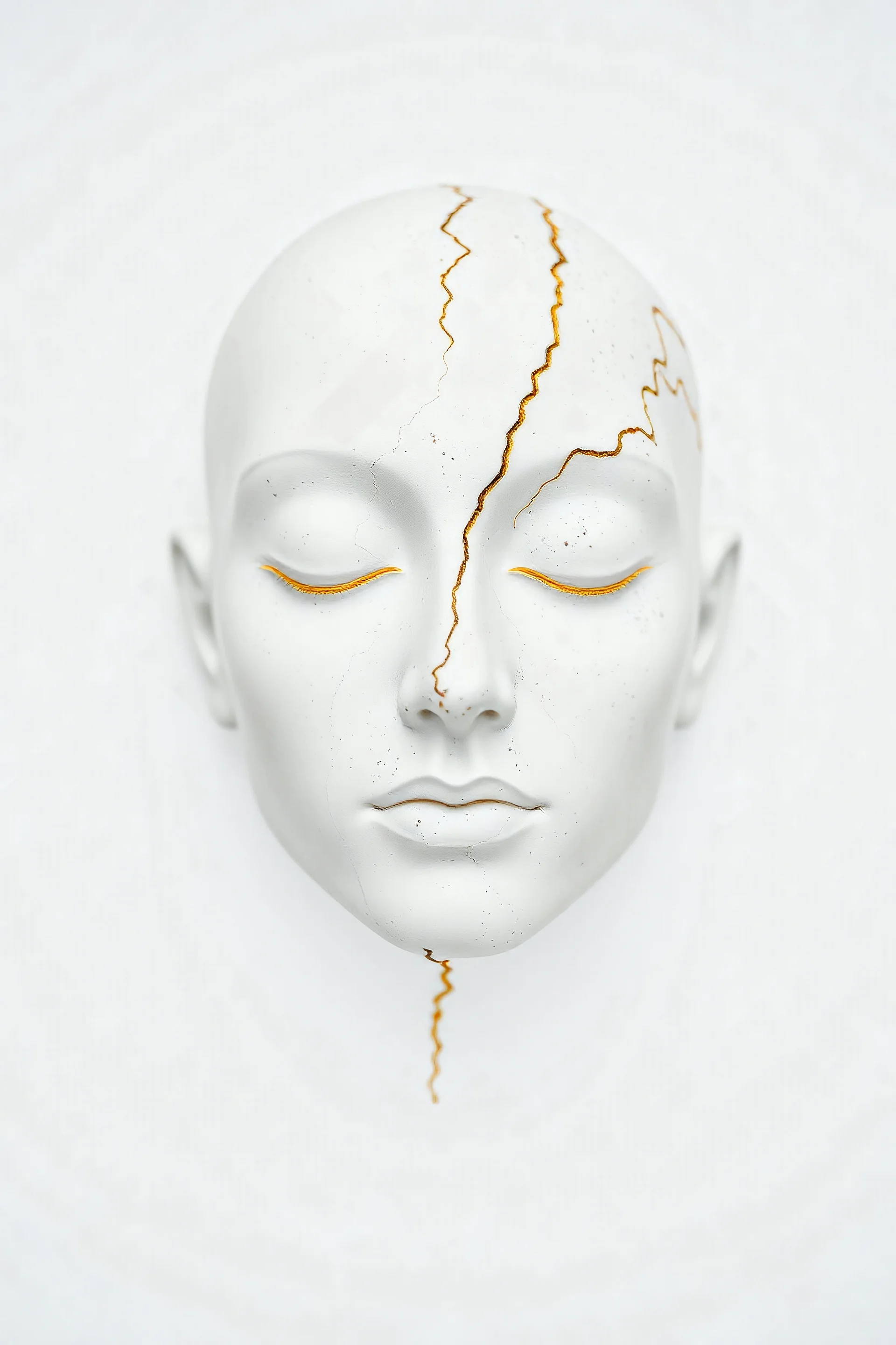 kintsugi on a meditative human white face