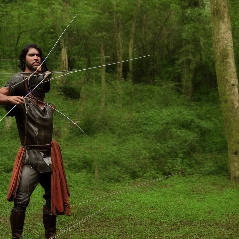 handsome powerful-looking Brazilian archer that protects the vast, exuberant and eerie forest