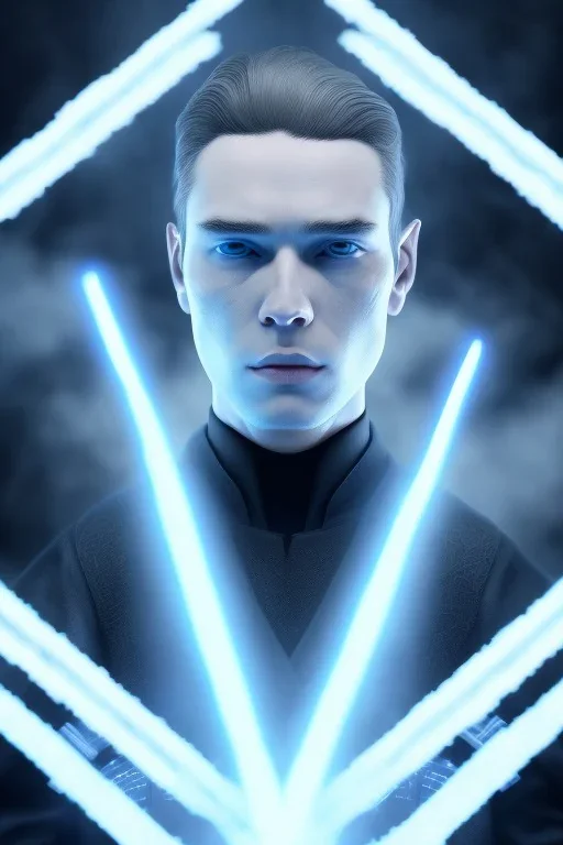 All Black Anakin Skywalker soldier, ghost, wearing high tech mask, white smoke, dark, rage, sorrow, high definition, ultra 8 k, volumetric lighting, blue fire, fog