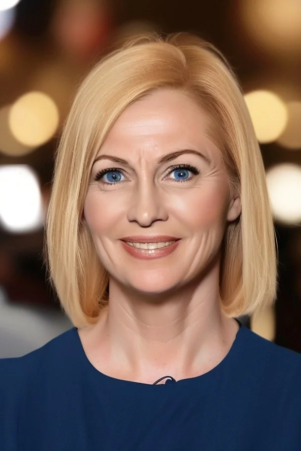 Powerful portrait of a modern blonde politician in blue top