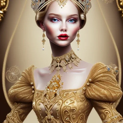 Portrait of qeen elizabeth with crown and mid-12th century elegant apparel.extremely detailed face,crystal clear Big eyes,perfectly centered image,intricate detail.Diseney style, korra character style.and Kilian Eng art color