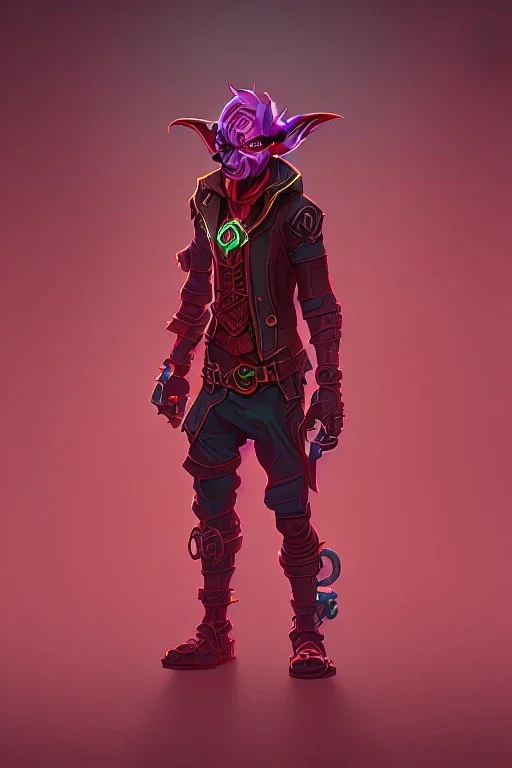 goblin in a neon red city in a steampunk style