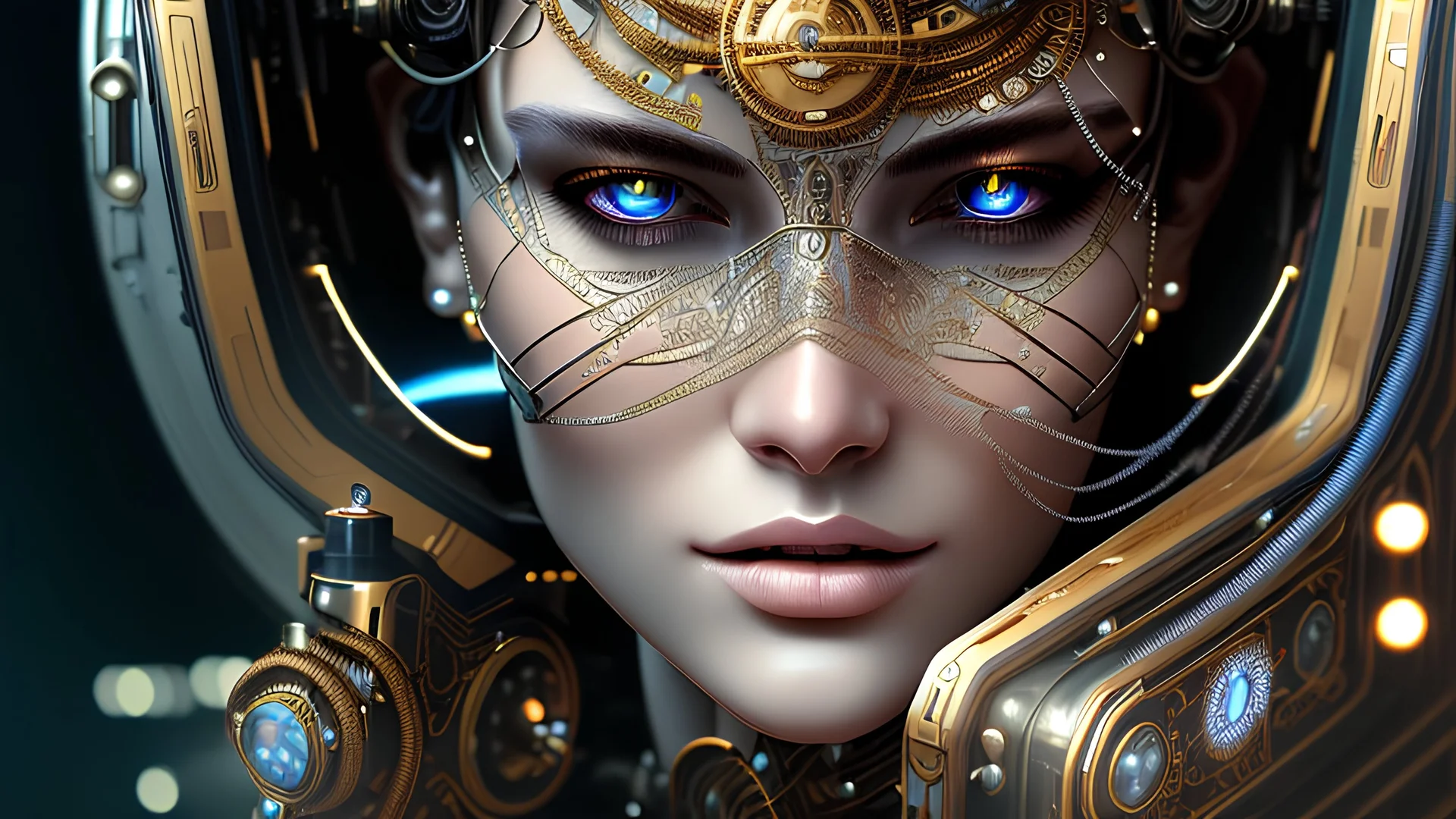 matrix style cyborg portrait detailed symmetrical realistic eyes steampunk cyborg cyborg intricate detailed to scale hyperrealistic dark lighting digital concept art