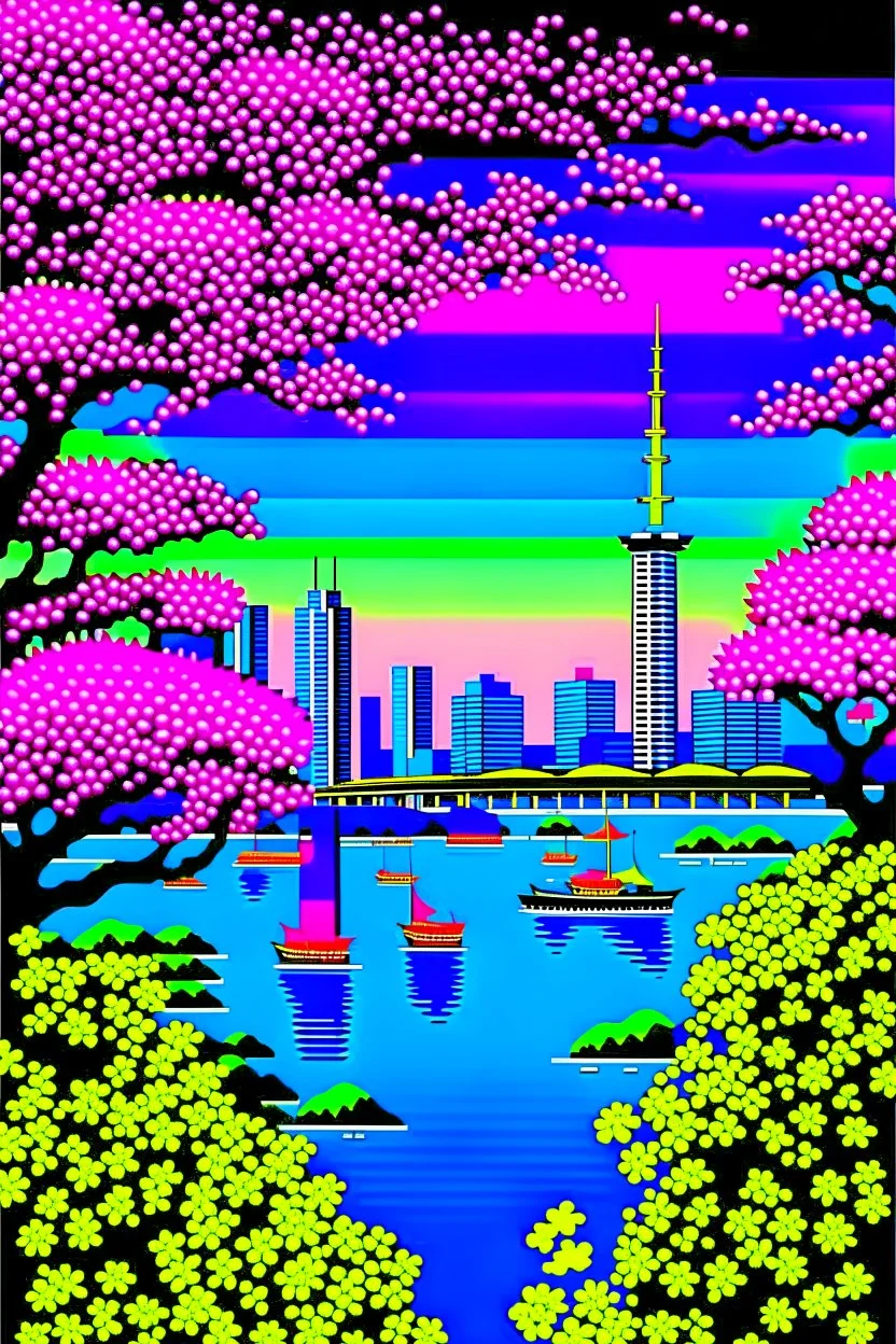 tokyo in spring in the style of Hiroshi Nagai