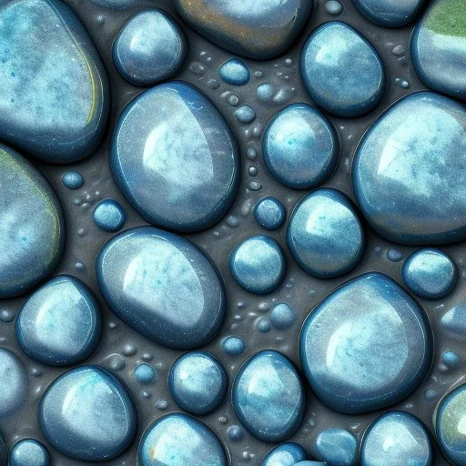 Blue raindrops on a rock, close up view, photo quality, stone marble, ultra realistic