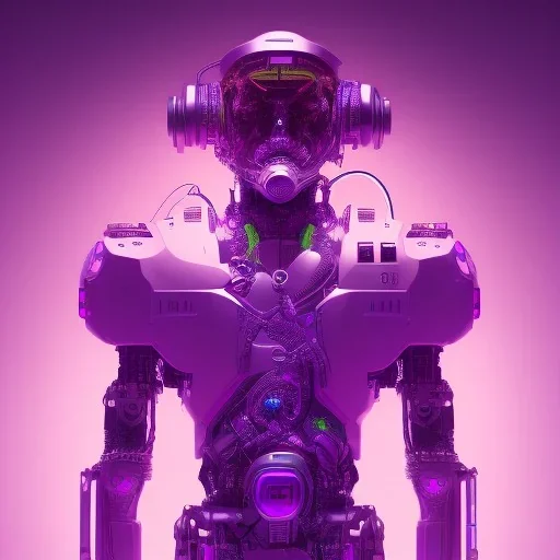 A beautiful portrait of a cyborg monkey purple neon color scheme, high key lighting, volumetric light high details psychedelic background