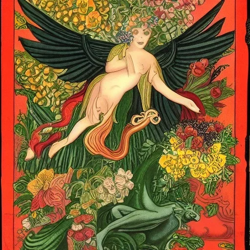 pagan god of flowers and fruits riding on a dragon