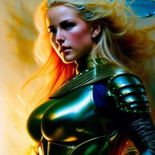 Drawing of beautiful face,'beautiful,Busty blonde Cammy',intense stare, ancient skintight armor, balanciaga fashion clothe painting by gaston bussiere, greg rutkowski, yoji shinkawa, yoshitaka amano, tsutomu nihei, donato giancola, tim hildebrandt, Oil on canvas, cinematic composition, extreme detail,fit full head inside picture,16k