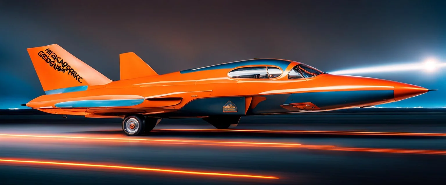 A national geographic award-winning photograph of a military fighter jet station wagon elephant hybrid bilaterally symmetrical designed by skunkworks, only one vehicle per image painted metallic orange traveling at a high rate of speed, jet intake off of the front center of vehicle and jet exhaust out the rear with bright blue flame soviet retrofuturism, cassette tape futurism, sleek but squared, tremendous nuclear powered engine